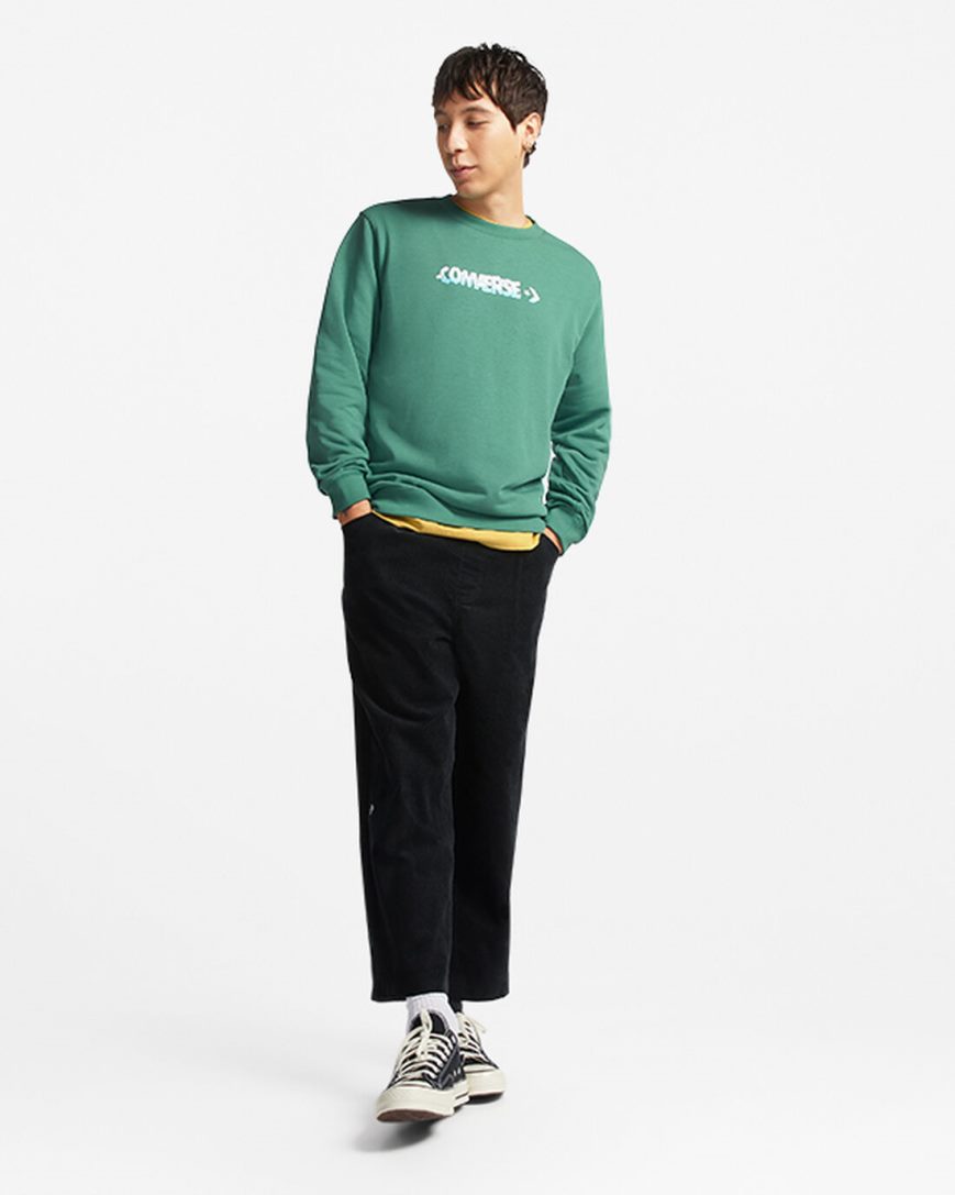 Moletons Converse Cloud Gráficas Long Sleeve Crew Masculino Verdes | PT T0871P3